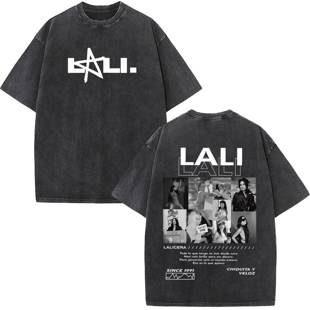 Singer Lali River Tour  Print Vintage Washed Tshirt Unisex Women Fashion Tshirts Summer Loose Casual Harajuku Cotton Tshirts
