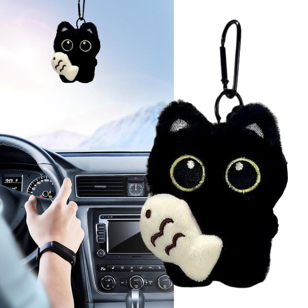 1pcs Cute Black Cat Plush Toy Keychain Cartoon Kitten Soft Plush Doll Pendant Car Key Backpack Bag Decor Doll Pendant Keychain
