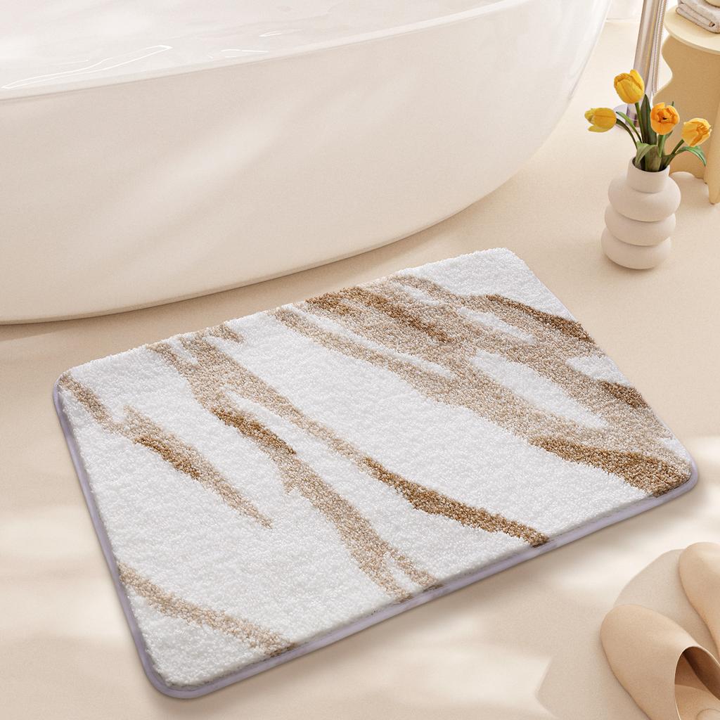 Simple and Stylish Bath Mat Home Decoration Bathroom Rug Thickened Flocking Water-absorbent and Non-slip Floor Mat