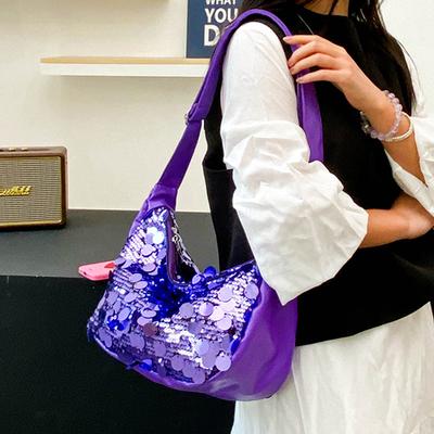 2025 New Shoulder Bag Girls High-end Niche Sequins Handbag Bag Xiaoxiangfeng Fashion Silver Bead Bag