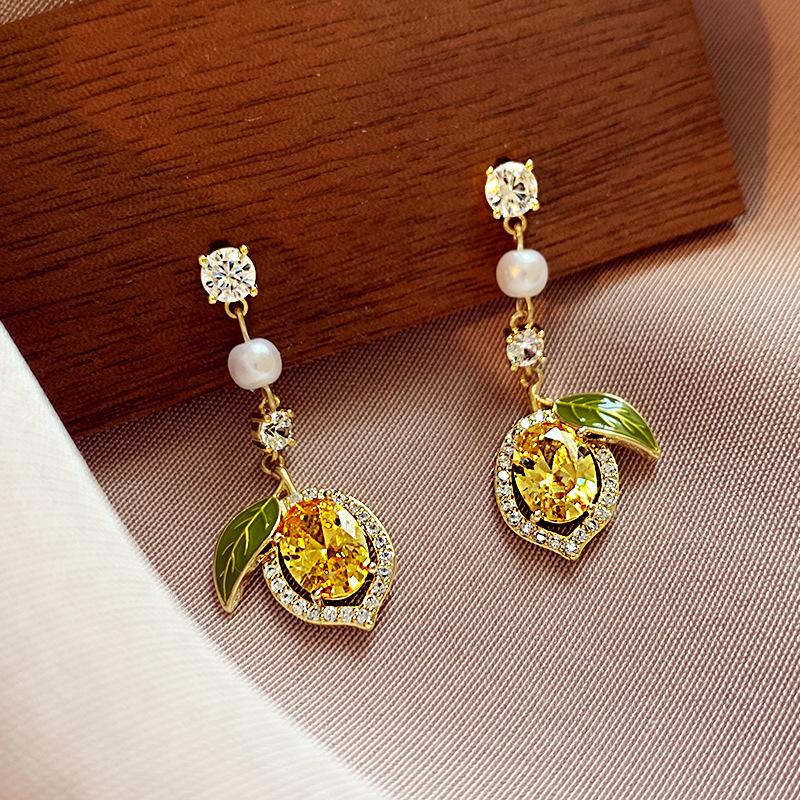 Exquisite Yellow Zircon Lemon Earrings For Women Fashion Personalized Daily Accessory Party  Birthday Anniversary Gifts
