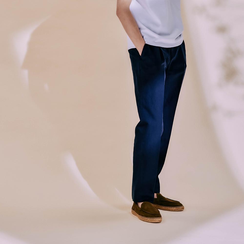 EDWARDMAX Linen & Cotton Elastic Waist Pants (Nv)