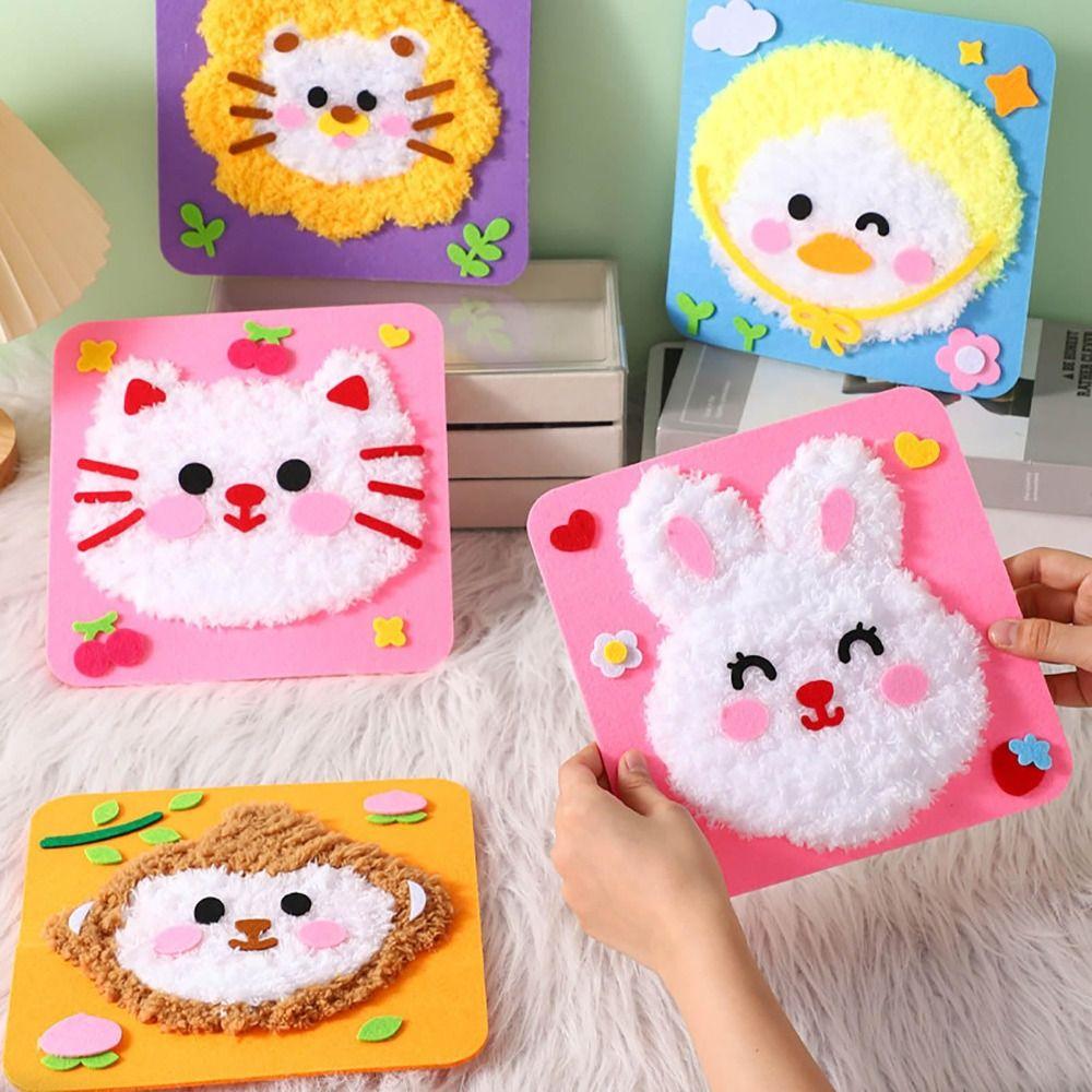 With Sticker Cartoon Animal Felt Sewing Kit Embroidery Painting Material Bag  Beginners