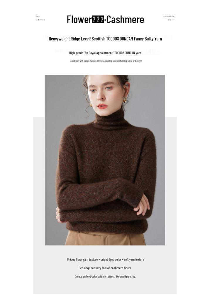 Women's High-Neck Cashmere Sweater: Autumn/Winter, Fancy Yarn, Loose, Thick, Long Sleeve Base Layer