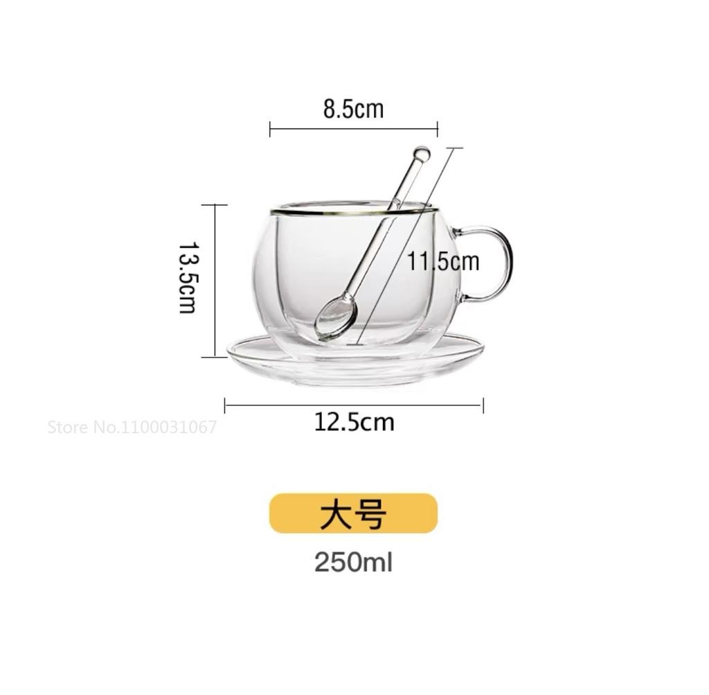 1set Double Wall Glass Cup with Handle Creative Transparent Anti-scald Heat Insulation Water Cup Milk Lemon Juice Coffee Cups
