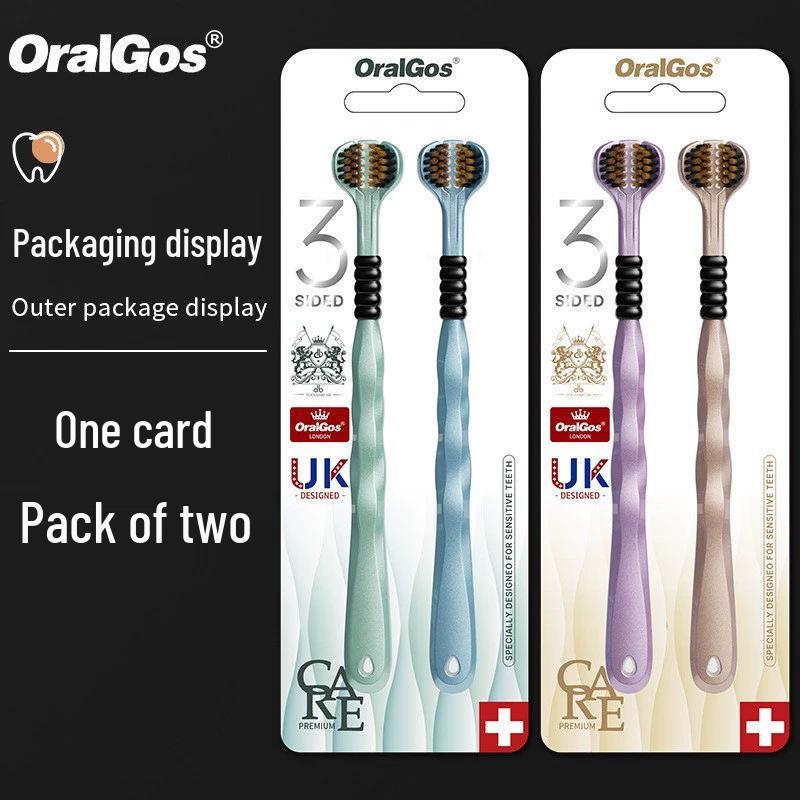 Two-Pack High-Grade Soft Bristle Three-Sided Toothbrush for Adults with Spiral Bristles.