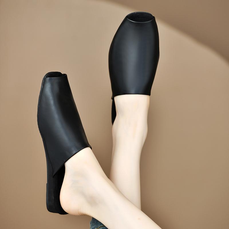 Fashion 2025 New Summer Women Mules Pu Leather Shoes for Women Squared Toe Low Heel Shoes Cover Toe Slingback Slippers Modern