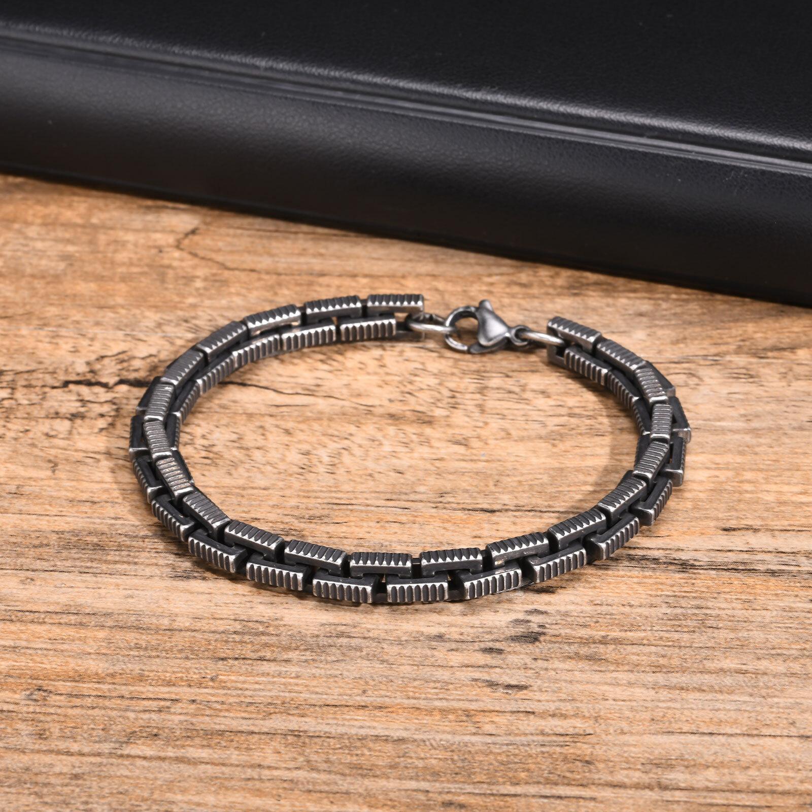 

Vnox Тяжелые браслеты-цепочки ручной работы для мужчин и женщин, античная окисленная нержавеющая сталь геометрический квадратный якорный браслет-цепочка