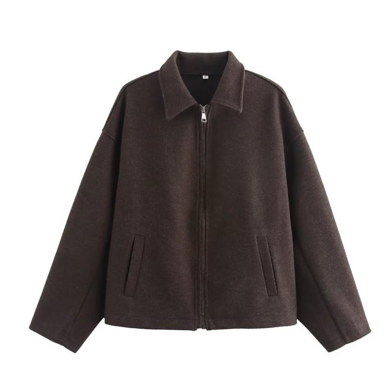 2026 Dam Överdimensionerad Enfärgad Dragkedja Ullblandning Rock - 10 Färger Streetwear Stil