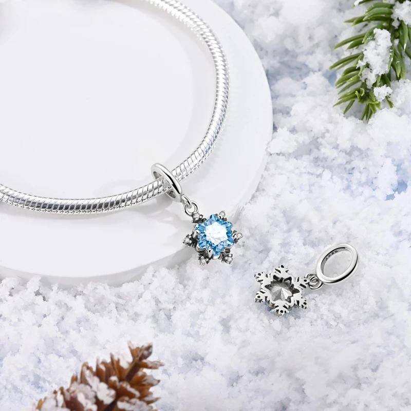 Original Blauer Zirkon Schneeflocken Anhänger Glänzende Kupferperlen Passend für Armband Zarter Schmuck DIY Geschenk Frauen Accessoire
