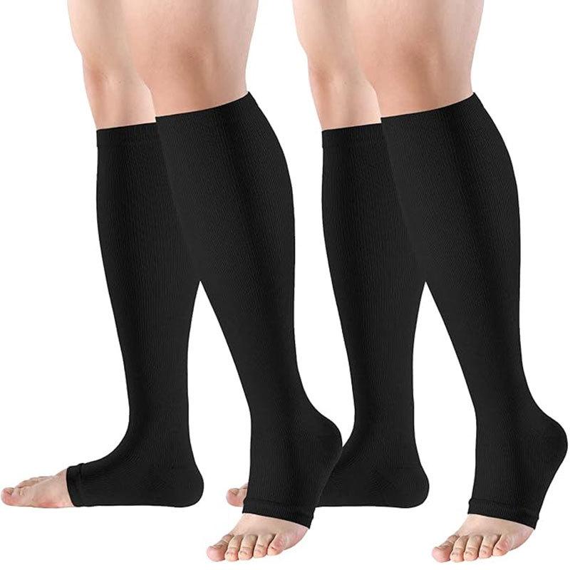 Unisex Open-Toe Knee-High Compression Socks, Double Set, Non-Slip Sports Pressure Socks
