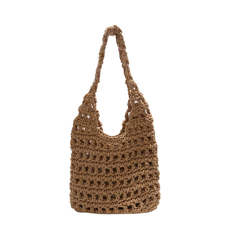 Sacs d'épaule en fil de grande capacité Couleur unie Tressé 2026 Sacs de haute qualité pour femmes Vacances d'été à la plage Sacs à main pour femmes