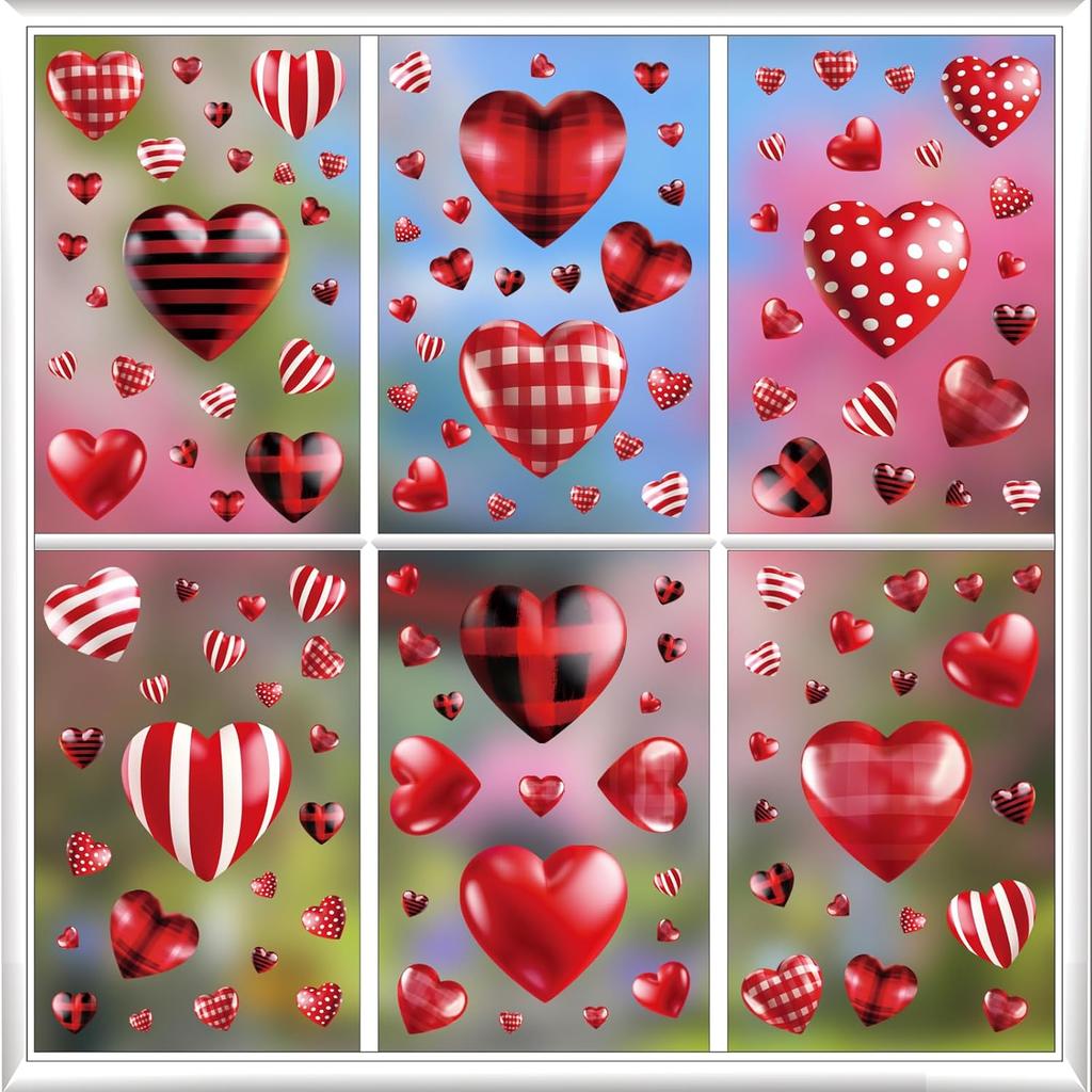 168pcs Valentines Day Window Clings Red Heart Shaped Static Wall Decals Window Stickers Double Sided Visibility Romantic Valentines Day Decorations