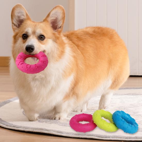 Pet Toy Donut Shape Interactive Throwing Catching Dog Toy Teeth Cleaning Massage Bumps Footprint Texture Bite-Resistant Pet Dog Chew