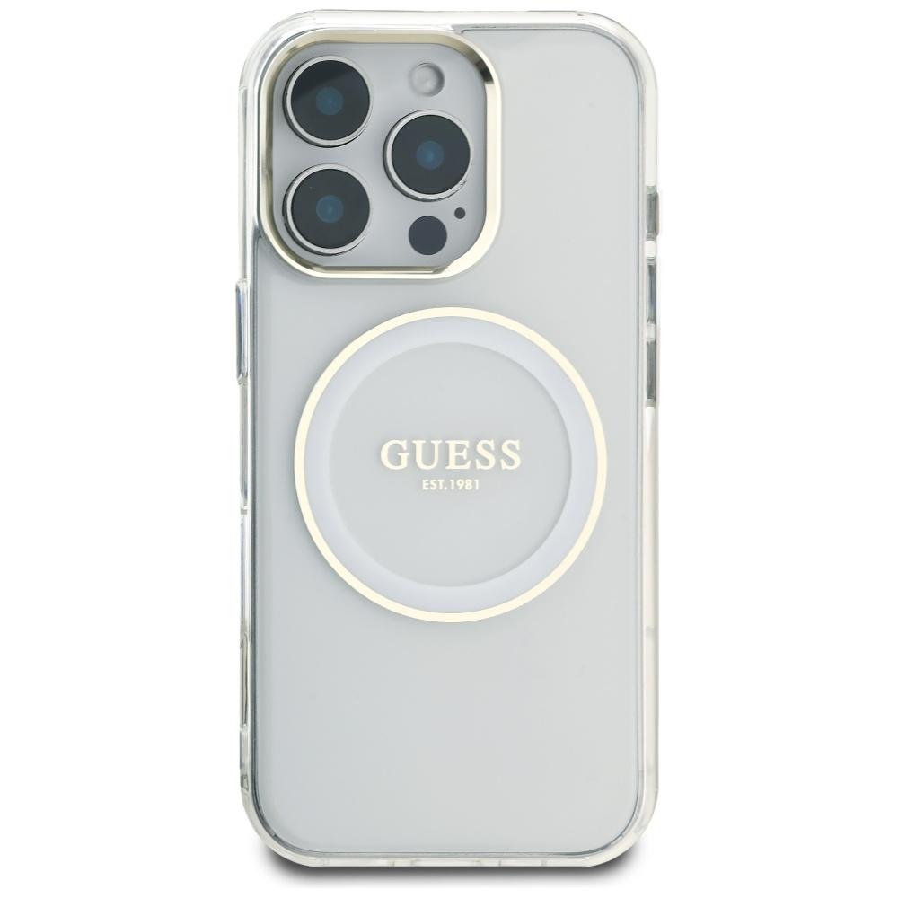 Etui Guess Iml Metal Colored Circle      Classic Logo Magsafe Do Iphone 16 Pro Biały