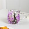 Double-Wall Glass Mug with Dried Flower Design 250ml Heat-Resistant Borosilicate Glass Cup for Milk Coffee Breakfast Insulated Glassware for Home