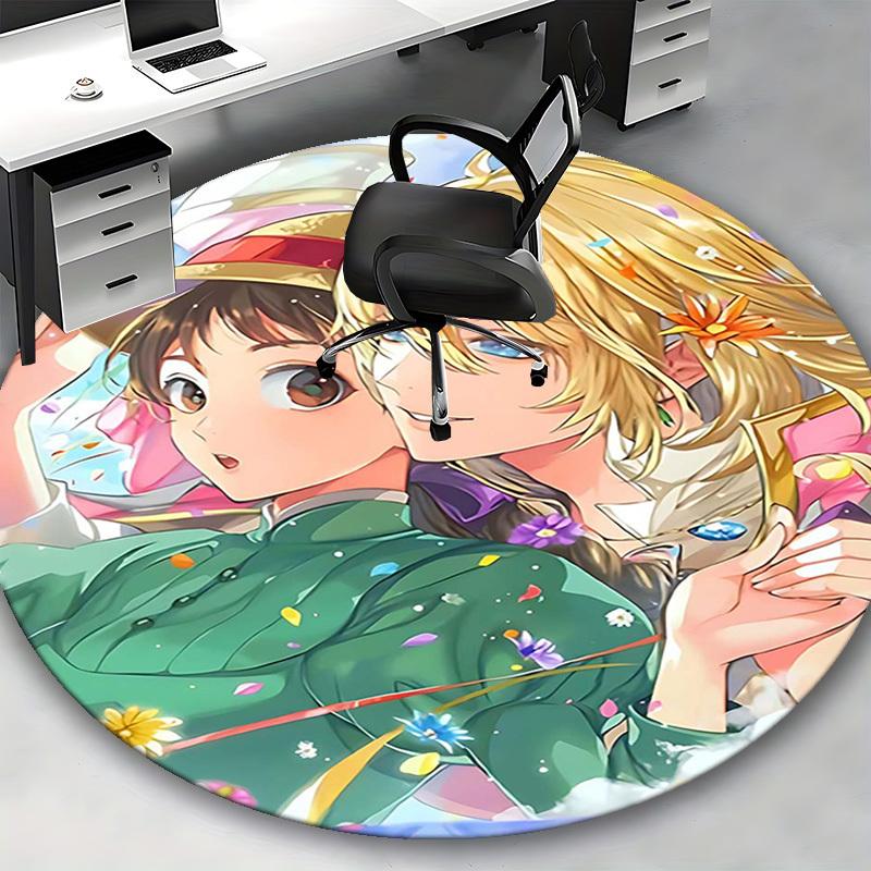 1pc Anime Design Round Carpet Office Chair Mat with Flower and Butterfly Print, Home Decor, Living Room, Bedroom, Game Room, Gift