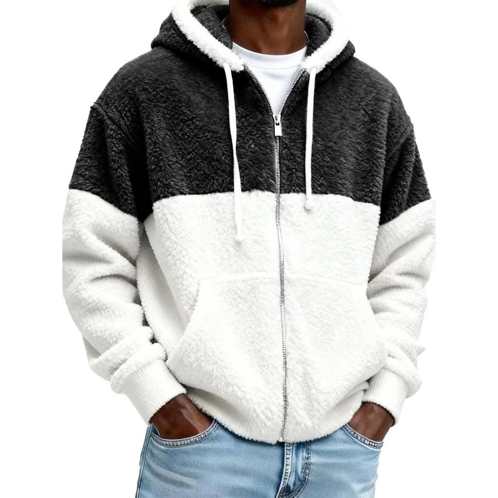 Hanorac cu fermoar pufos pentru bărbați Jachetă de pluș cu fermoar cu glugă pentru