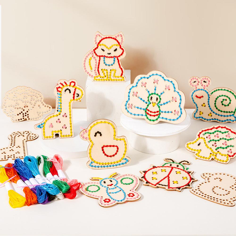 

Animals Wooden Threading Kits DIY Embroidery Thread Kit Interactive Puzzle Block Game Fun Activity Learning Toy For Kids Present China Mainland