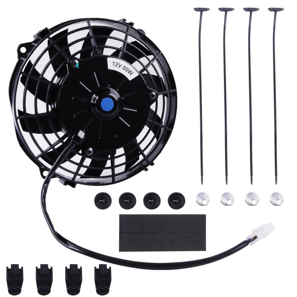 ZAP Performance 7-inch Engine Cooling Fan, Electric Radiator, Universal Slim Push-Pull Cooling Fan, Engine Kit, 12V, 80W Power, Universal, Black, with