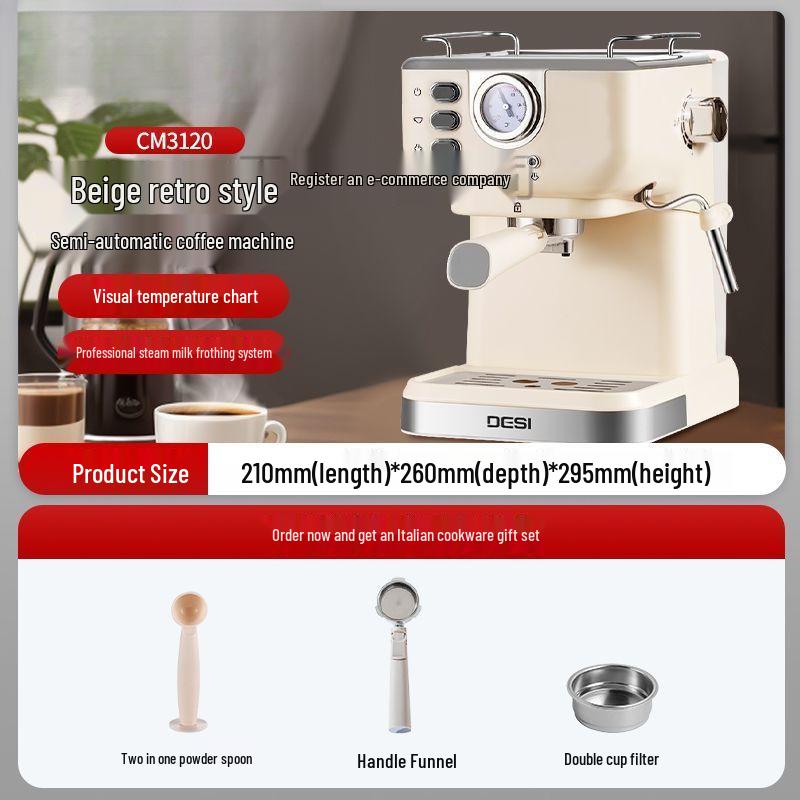 Halbautomatische Espressomaschine im Retro-Stil mit Ein-Knopf-Milchaufschäumung
