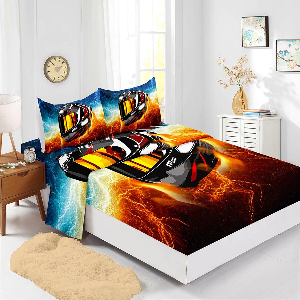 

Mattress Four-Piece Car Racing Bed Sheet Kit Digital Printing Mattress Protective Cover (90cm * 190cm * 40cm) Pillowcase * 1
