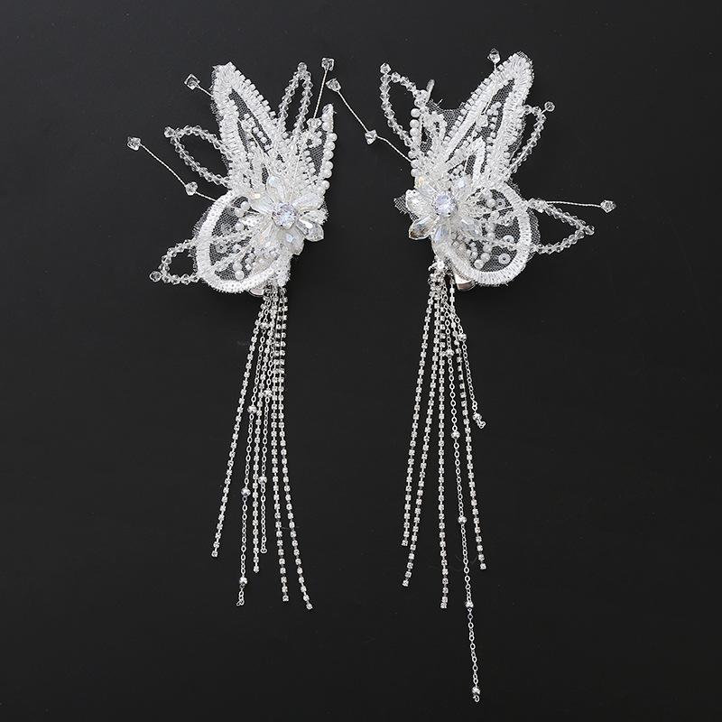 Podoabă de cap de mireasă coreeană ac de păr zână din cristal lucrat manual nuntă accesorii de păr de lux iarnă pană pereche clip lateral