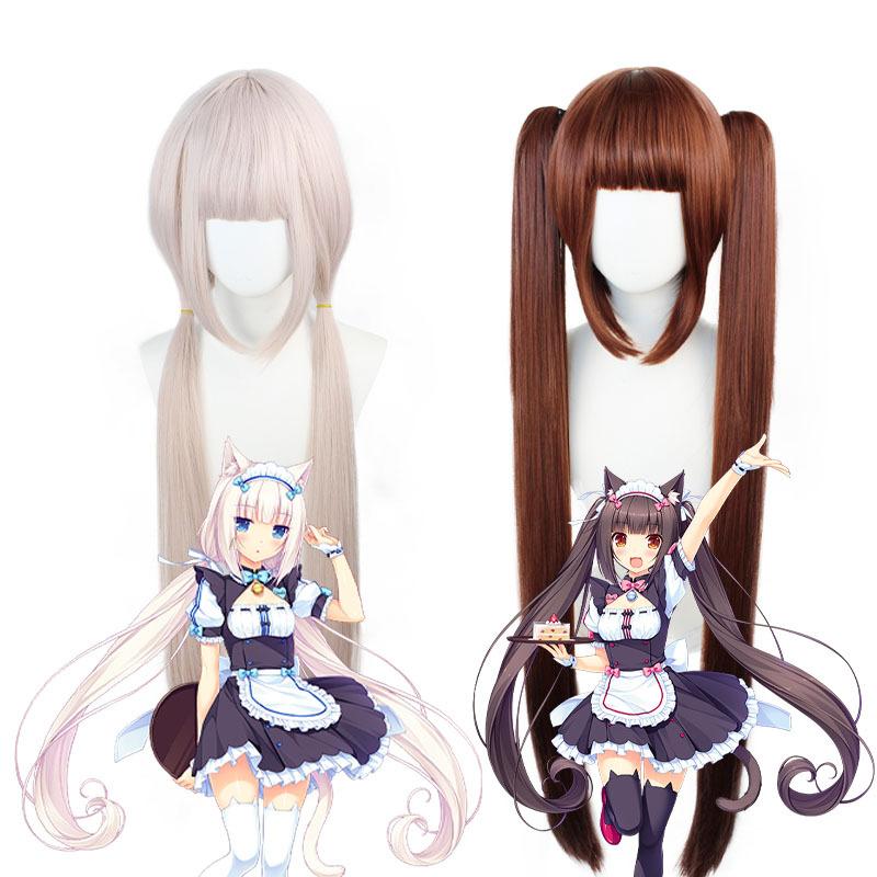 Anime Nekopara Cosplay Vanilla Chocola Cosplay Wig Long Pink/Brown Hair Nekopara Cosplay Chocola/Vanilla Wig Christmas Party Wig