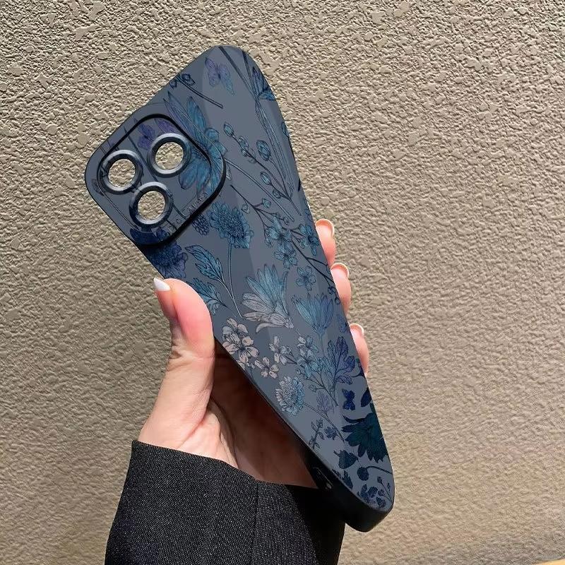 Gray Base Blue-Purple Floral Phone Case For iPhone 17 Cases iPhone Air 17 Air 16E 16 15 Pro Max 14 13 12 11 X XR 14 Plus Cover