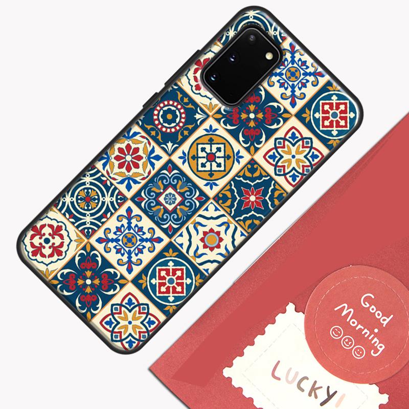 Square Turkish Flower Tiles Phone Case For Samsung Galaxy S24 S26 Ultra S20 S21 S22 S23 S25 Plus S10 S25 FE Cover Shell