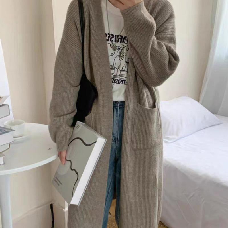 New Loose and Lazy Style Casual Versatile Knitted Cardigan Women's Autumn Medium and Long Outer Sweater Jacket