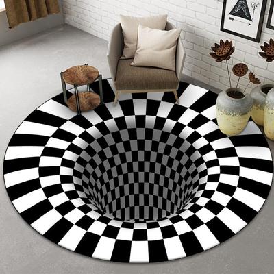 3D Three-Dimensional Shake Fast Explosion Vertigo Carpet Visual Vortex Black And White Grid Illusion Trap Internet Celebrity Creative Round Floor Mat