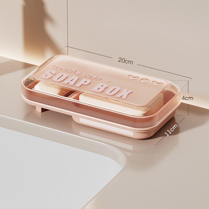 

Мыльница с двумя отделениями большой вместимости, портативный держатель для шампуня, мыльница для ванной, душа, со сливным слоем, с крышкой розовый