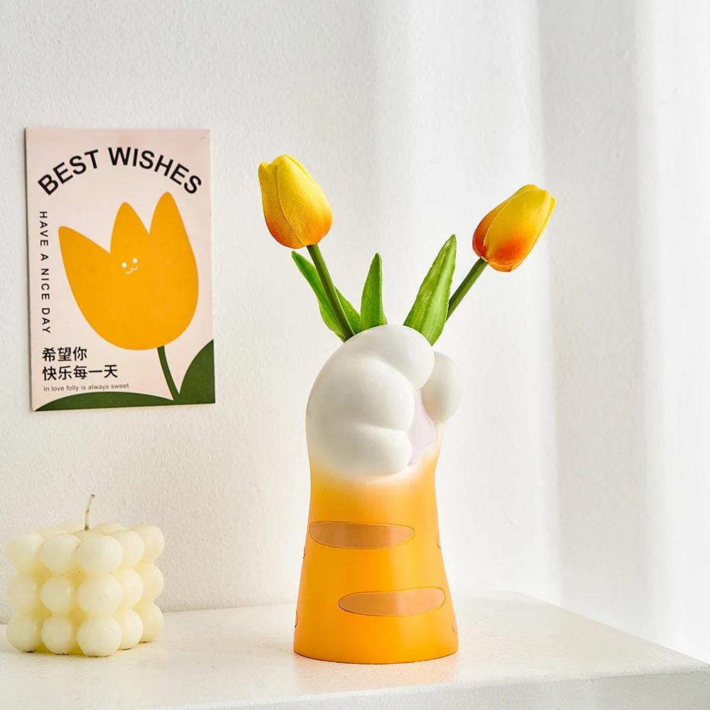 Lovely Cat Claw Shaped Vase Aesthetic Room Decoration Home Flower Pot Modern Table Decorative Vases Creative Bookshelf Ornaments