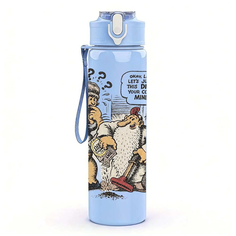 1PC Retro Cartoon Old Man Comic Print 750ml Portable Sports Water Bottle Leakproof Gym Outdoor Travel Drink Cup