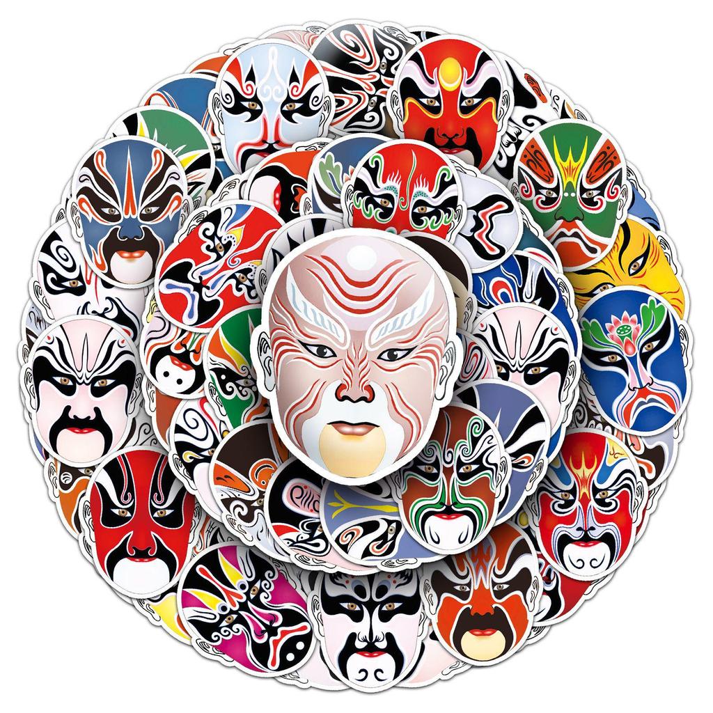 60 Pcs Peking Opera Style Face Painting Stickers for Thermos, Phones, and Planners - Creative Chinese Graffiti Decor