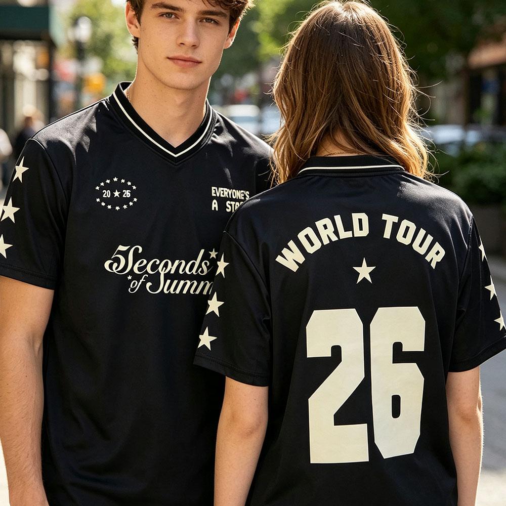 5SOS 5 Seconds of Summer Maglia da Calcio Manica Corta Estiva Scollo a V Uomo Magliette da Calcio Moda Casual Design Stampa Merch Abbigliamento