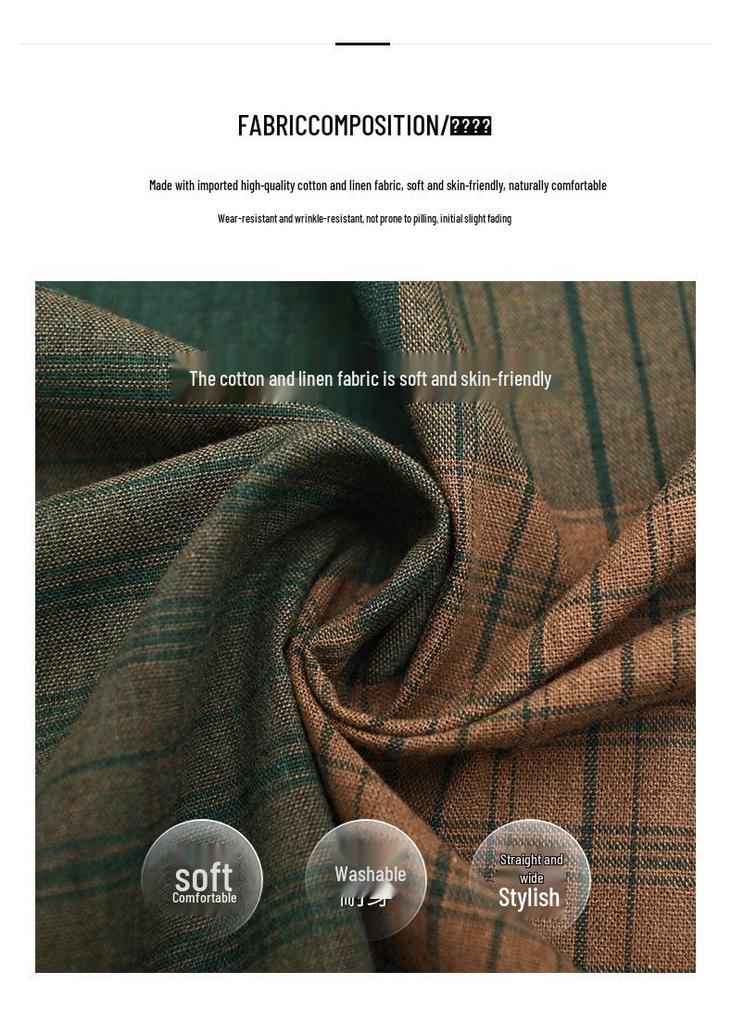 Women's Loose-Fit Cross-Grid Shirt Jacket - High-Low Hem, Long Sleeve, Covers Butt, Cotton Linen, Plus Size