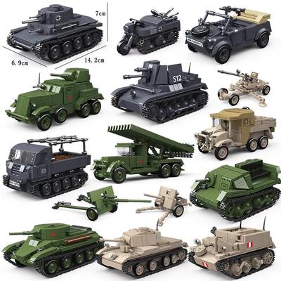 Zweiter Weltkrieg WW2 Armee Militär Soldaten Panzerfahrzeug Kampfpanzer Halbkettenfahrzeug Motorrad Bausteine Steine Spielzeug Kinder