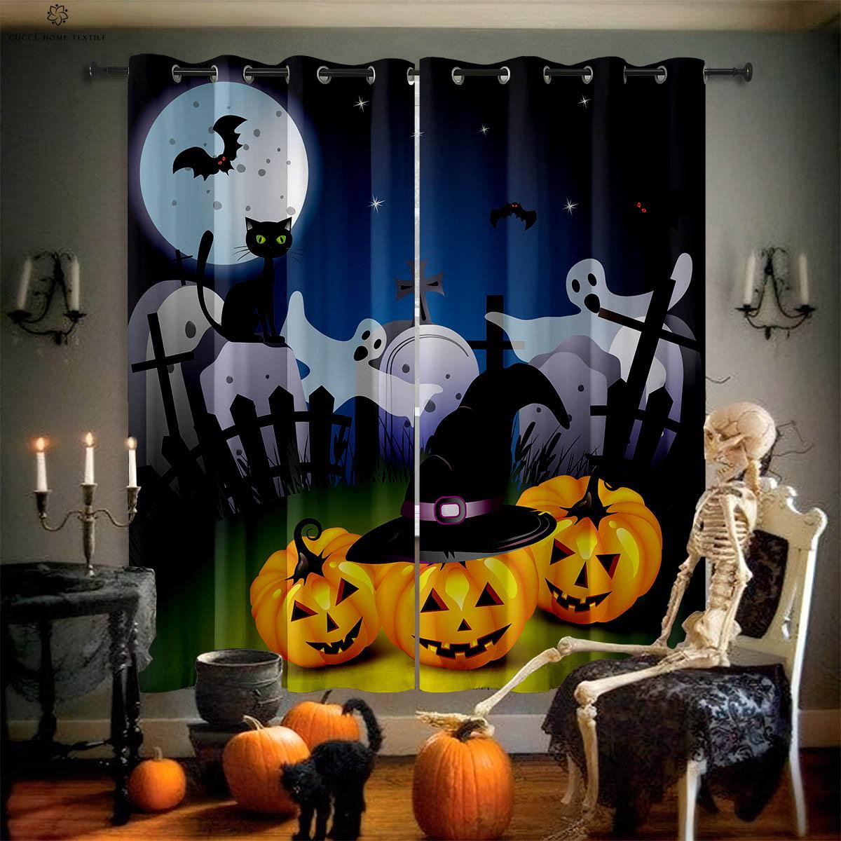 

Карточные Хэллоуинские Занавески для Окон, Ужасный Узор с Тыквой и Призраком, Спальня, Ресторан, Вечеринка, 2 шт. W50xH130(CM)x2PCS&Grommet Top