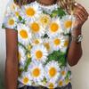 Women's Summer Round Neck Short Sleeved T-shirt Paired with 3D Floral Print Casual Top Breathable and Machine Washable Suitable for Outdoor Daily Wear