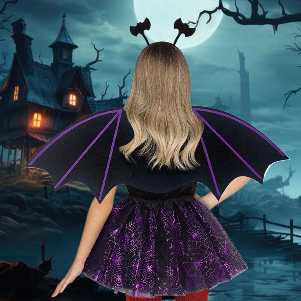 Bat Costume Kids Cosplay Clothes Wing Dress Headband Wand Tulle Skirt Costume for Halloween Party Kid Girl Masquerade Cosplay