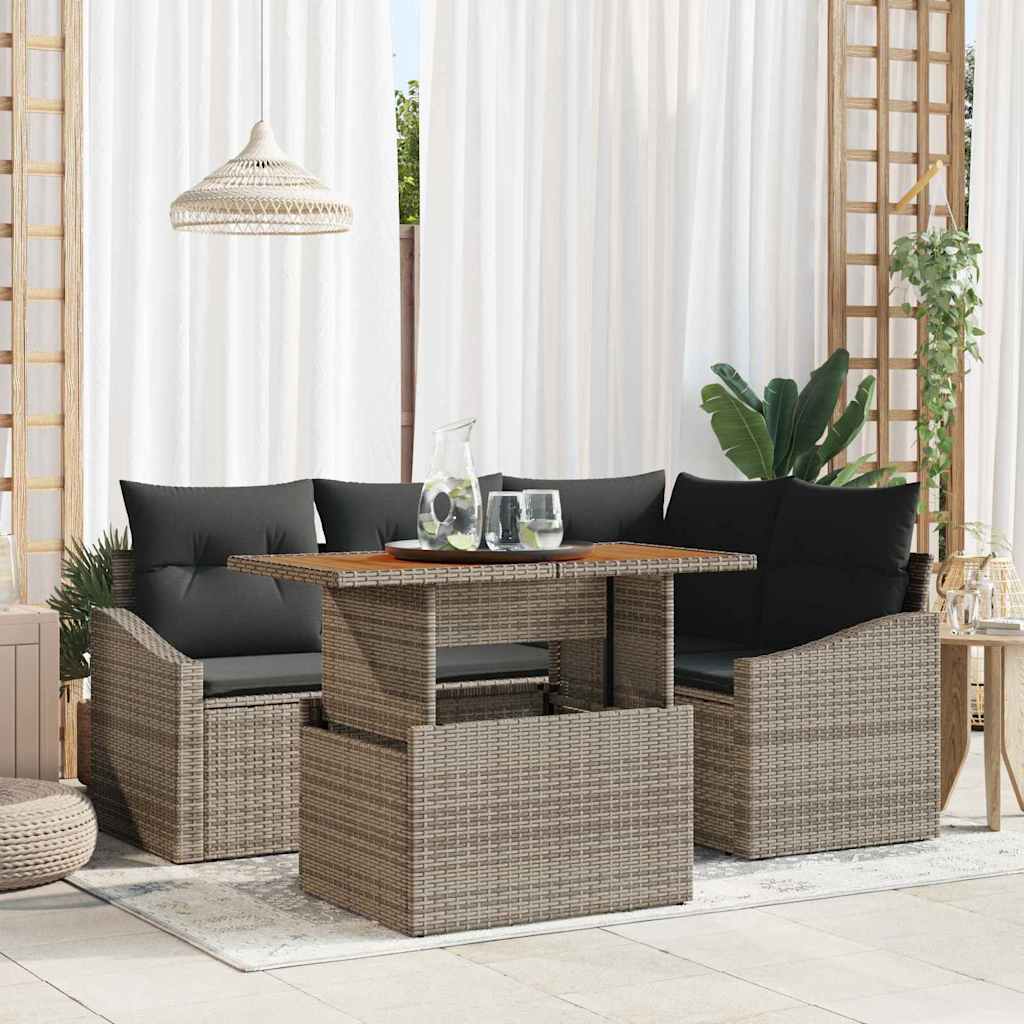 Garden Sofa Set with Storage 5 Pcs Grey Poly Rattan