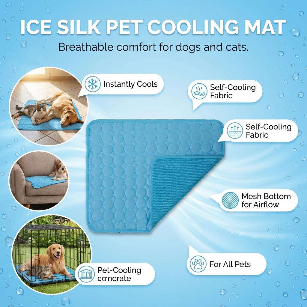 Pet Cooling Mat Ice Silk Summer Pad for Dogs Cats Quick Cooling Comfortable Breathable Non-Slip Bottom for Couch Car Bed