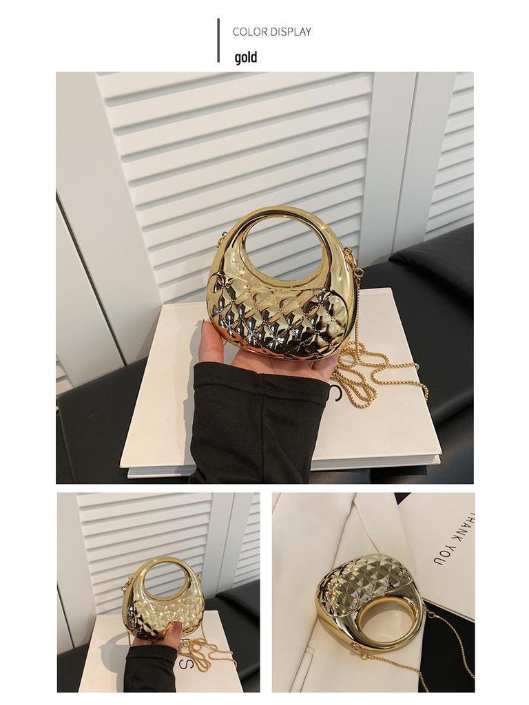 Niche Design Argyle Women's Textured Chain Shoulder Bag with Mini Lipstick Coin Purse