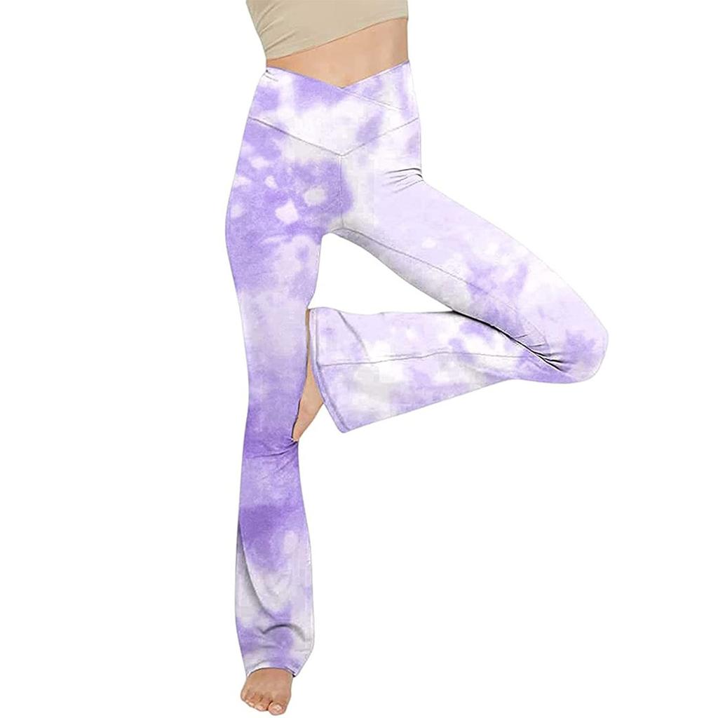 Fashion Womens Sexy Yoga Pants High Waist Cross Wide Leg Color Exercise Yoga Pants