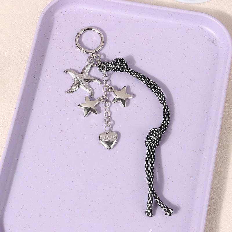 Y2K Trendy Starfish Five-Pointed Star Lanyard Keychain Retro Braided Rope Keyring Bag Pendant Key Hanging Decoration Gifts
