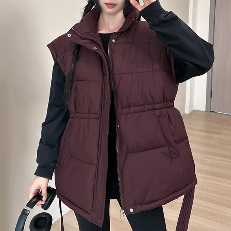 Gilet alla Moda Invernale Caldo Donna Capispalla Con Cintura Piumino Senza Maniche Casual Spesso Giacche da Donna