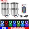 ZMFJH 4X Marine Boat Stainless Steel Recessed Cup Shape Drink Holder with 12V LED Light  7 Color LED Controller Drain Cup Holder