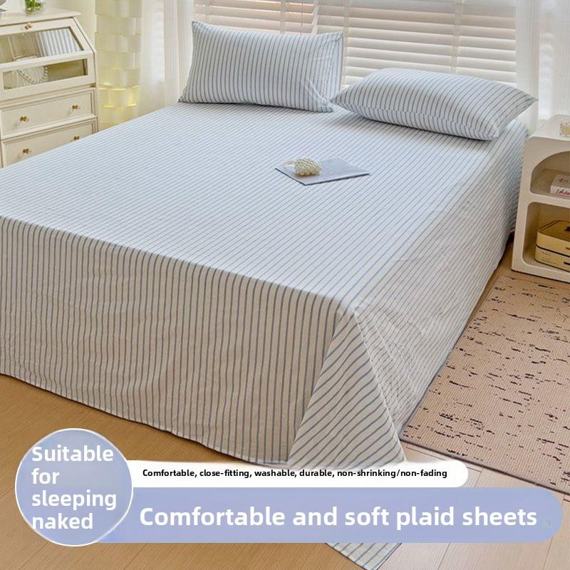 Cream Style Striped Skin-friendly Bed Sheet For Single Double Student Dormitory Household Bed